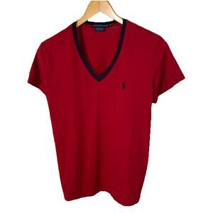 ❌SOLD‼️❌ Ralph Lauren Sport T Shirt Women’s Red Pony Logo V Neck Short Sleeve